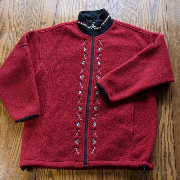 Retro Embroidered Fleece zip up  Ski Cabin Apres, boot vintage poles details - Picture 2 of 12